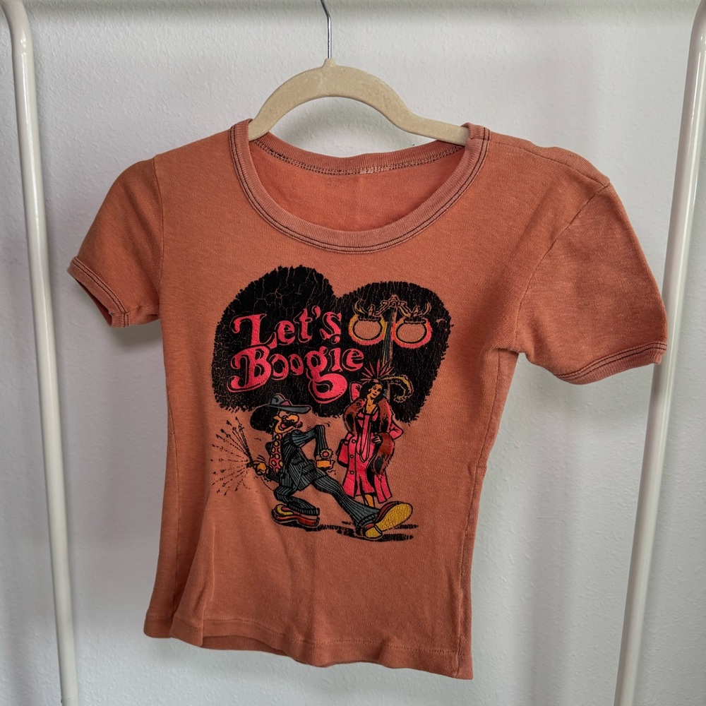 Vintage ‘Let’s Boogie’ Graphic Tee Fitted Retro Shirt